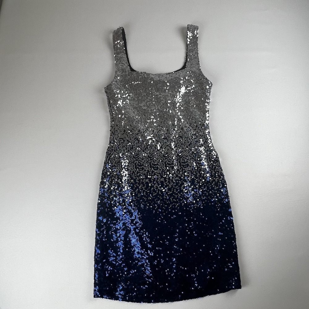 Xtraordinary Ombre Sequin Mini Dress Silver Navy Blue Size 5 Party Homecoming